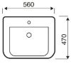 Kameo Basin white 1 Tap hole Semi Recessed 560mm wide x 470mm deep Technical Drawing